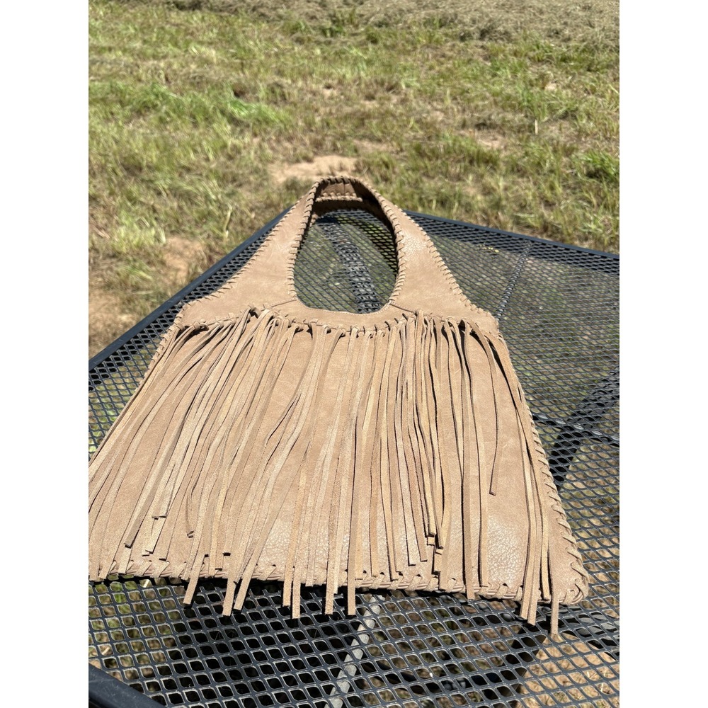 Trinity Ranch Tan Faux Leather Fringe Hobo Bag Western Whipstitch Shoulder Purse